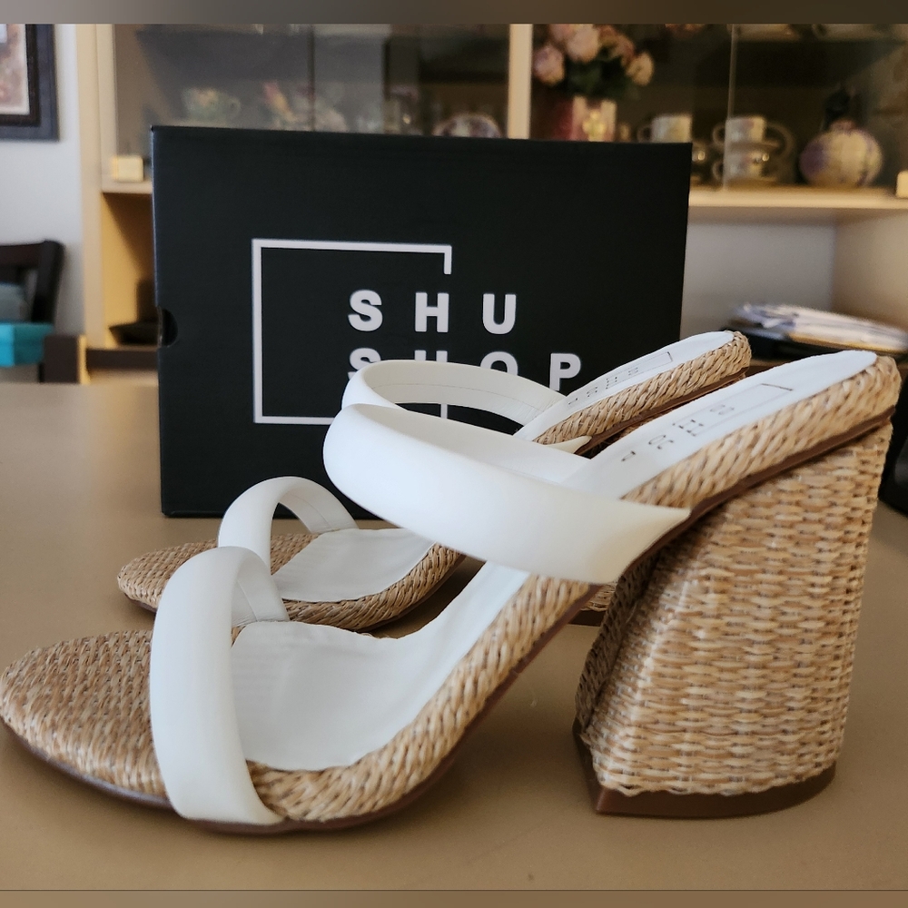 ShuShop Gardenia Wicker Block Heel Slide Sandal - NIB - Picture 3 of 15
